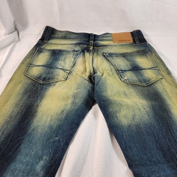 Aeropostale Slim Straight Leg Distressed Jeans Size 30 x 30 Blue 5-Pocket Mens - Picture 12 of 14